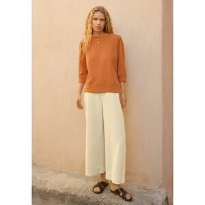 Wrap London Wide Leg Cotton Linen Corduroy Trousers Pant Pastel Yellow Sz 14